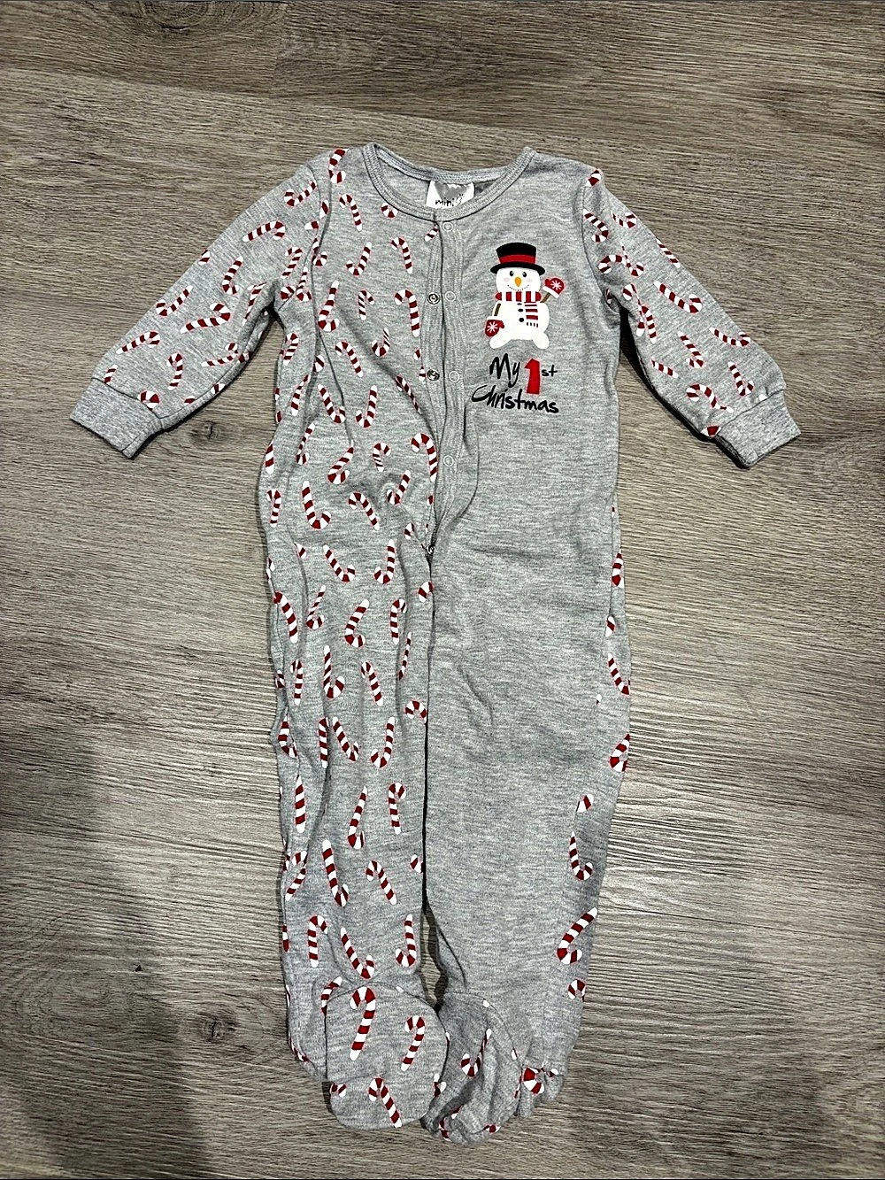 mini hero Candy Cane Christmas Footie Baby 12M Like New